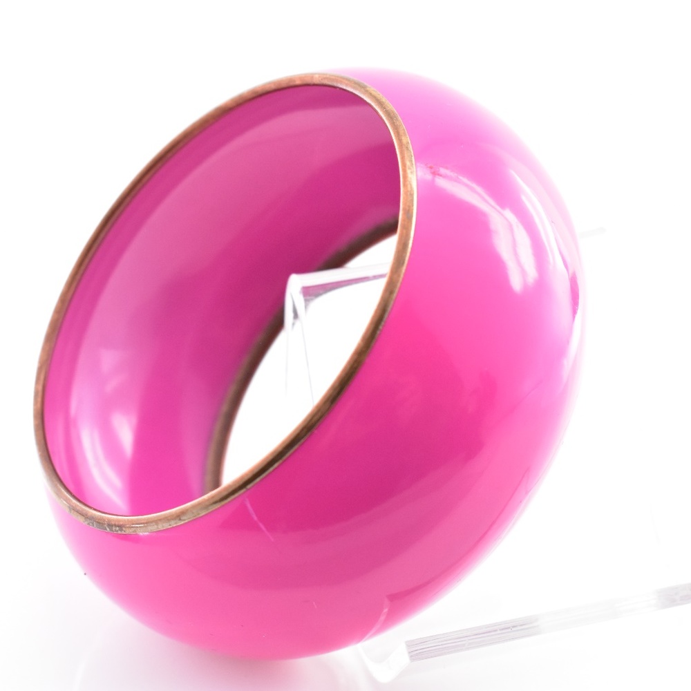 Vintage Wide Pink Metal Enamel Large Bangle